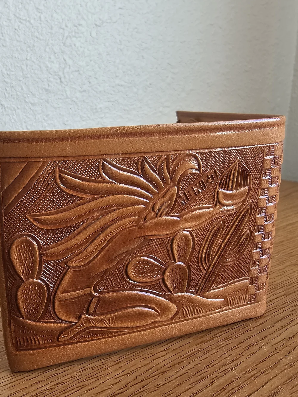 Yeo Cangaro Leather Hand Tooled Mexico Wallet Kangaroo Aztec Desert Cactus Mens
